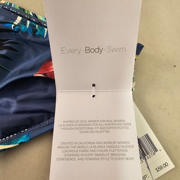 La Blanca Blue Palm Leaf Bikini Bottom Size M Ruched Detail 28 Waist NWT - Picture 11 of 11